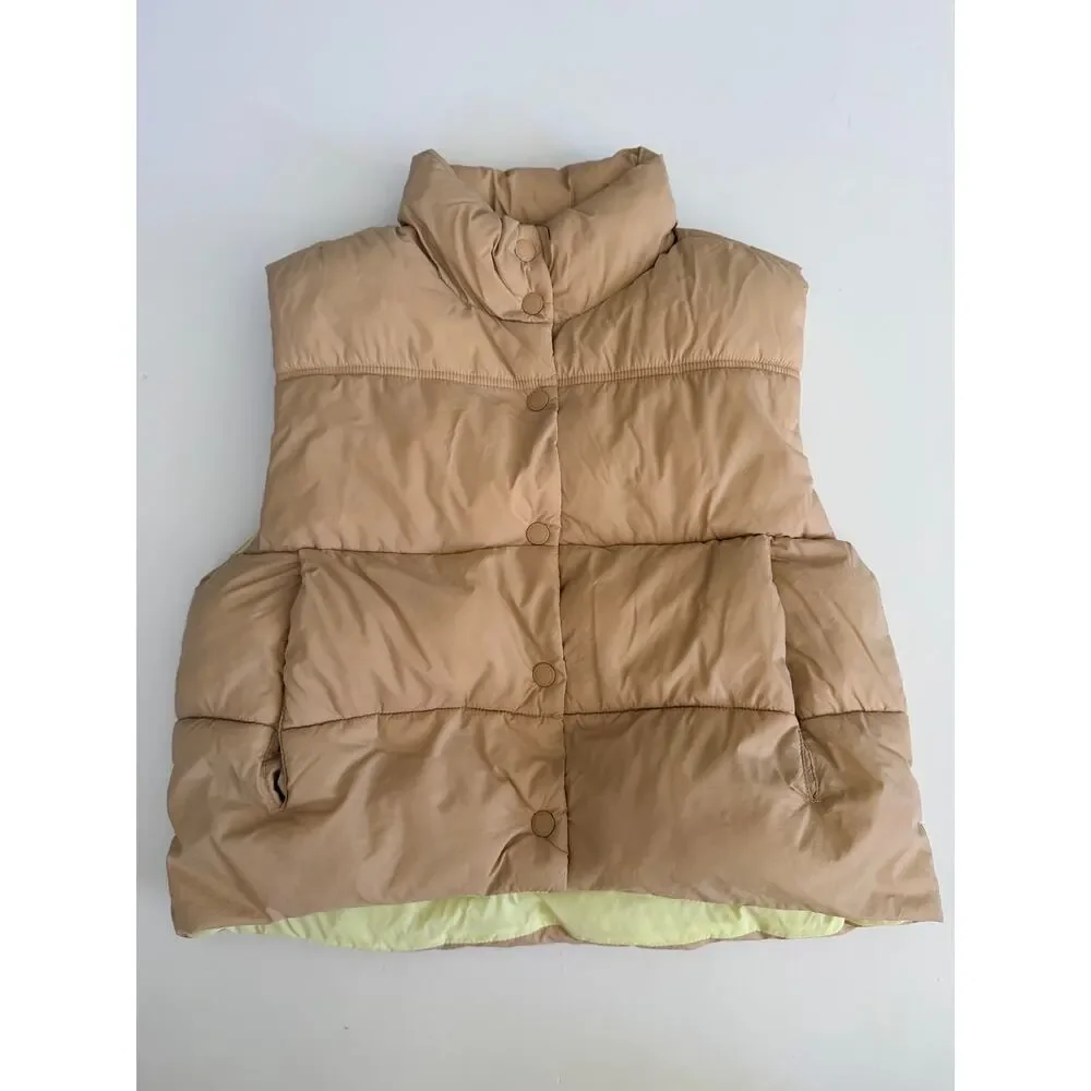 Zara Girls Cream Puffer Vest with Yellow Lining - Size 11/12